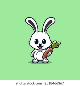 cute bunny holding a carrot cartoon