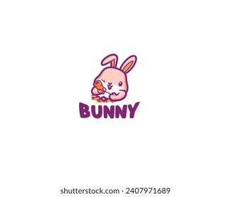 Cute bunny holding carrot logo