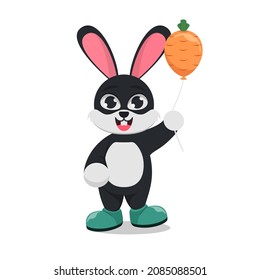 Cute bunny holding a carrot patterned balloon on