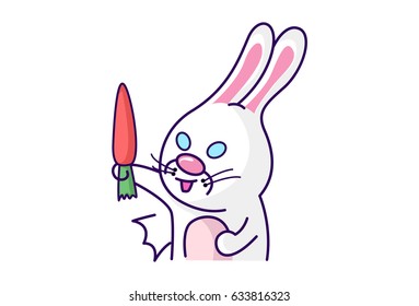 Cute Bunny holding a carrot. Vector Illustration. Isolated on white background.