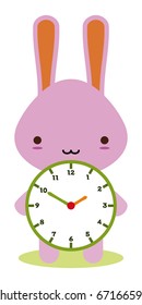 cute bunny holding a clock