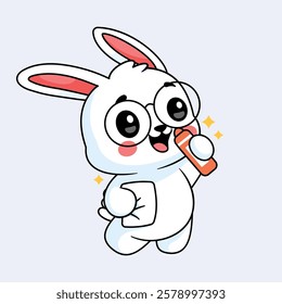 cute bunny holding crayon illustration vector