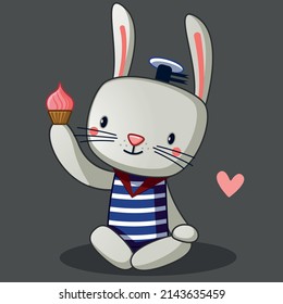 cute bunny holding a cupcake