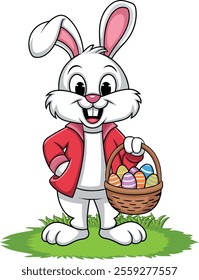 Cute Bunny Holding easter eggs busket For Kids Vector art