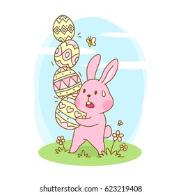 Cute bunny holding easter eggs vector cartoon