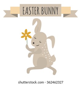 Cute bunny holding flower cute vector style