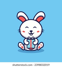 Cute Bunny Holding Gift Vector Cartoon Illustration