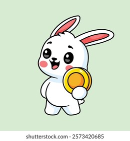 cute bunny holding gold coins