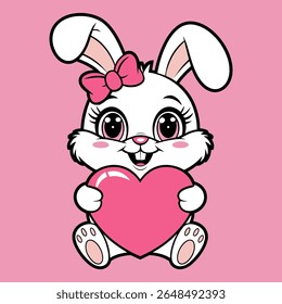 Cute Bunny Holding a Heart Illustration