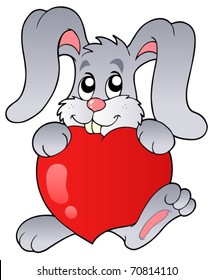 Cute bunny holding heart - vector illustration.