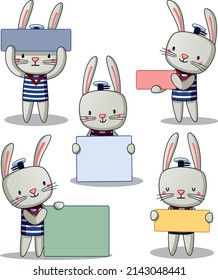 cute bunny holding note. vector