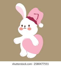 A cute bunny holding a pink heart.