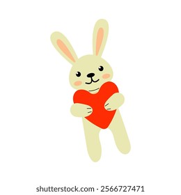 Cute bunny holding a red heart expresses love and joy during springtime festivities