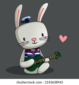 cute bunny holding ukulele. vector