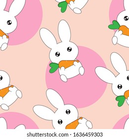 Cute Bunny Holds Carrot Animal Seamless Pattern Wallpaper For Kids