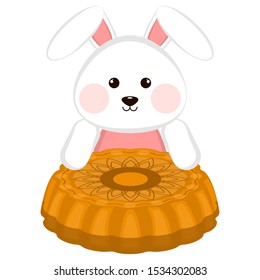 Cute bunny with a honey cake - Vector illustration