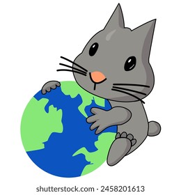 Cute bunny Hug World Cartoon Vector Icon Illustration. Animal Nature Icon Concept Isolated Premium Vector. Flat Cartoon Style