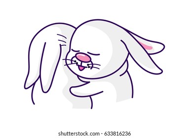 Cute Bunny hugging another bunny. Vector Illustration. Isolated on white background.