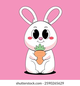 Cute bunny hugging carrot cartoon