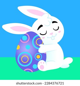 
cute bunny hugging a colorful easter egg