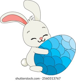 Cute Bunny Hugging Easter Egg Vector