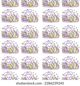 cute bunny hugging eggs celebrating easter seamless pattern