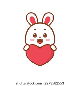 Cute Bunny Hugging Heart Design, Cute Bunny Holding Heart-Shaped Symbol, Bunny Holding Heart Symbol Illustration, isolated Vector Illustration