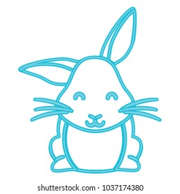 cute bunny icon over white background, blue line design vector illustration