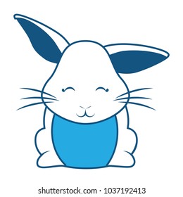 cute bunny icon over white background, blue shading design. vector illustration
