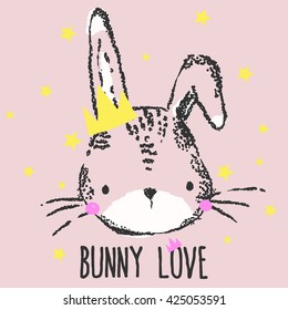 cute bunny illustration for apparel or other uses,in vector. 