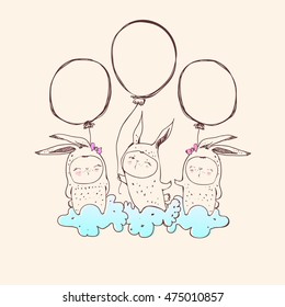 cute bunny illustration for apparel or other uses,in vector