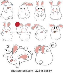 Cute Bunny Illustration Collection, Vector Illustration