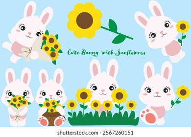 Cute Bunny Illustration with Sunflowers