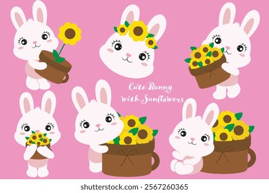 Cute Bunny Illustration with Sunflowers