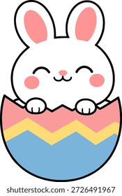 Un conejito lindo dentro de un huevo de Pascua colorido, que simboliza el espíritu de vacaciones y nuevos comienzos.