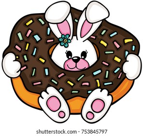 Cute bunny inside a donut with balloon