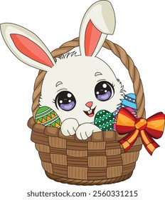 Cute Bunny Inside Easter Egg Basket vector