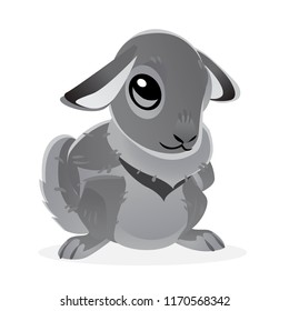 Cute bunny isolated on white background. Vector illustration of cartoon gray hare. Mid Autumn Festival collection