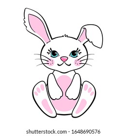 Cute bunny isolated on white background. Design element for t-shirt print, apparel, baby shower posters or greeting cards. Vector illustration.