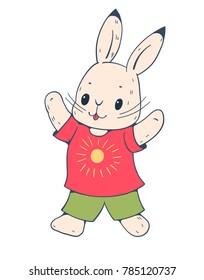 Cute Bunny isolated on white background.  Hand-drawn illustration. Vector.