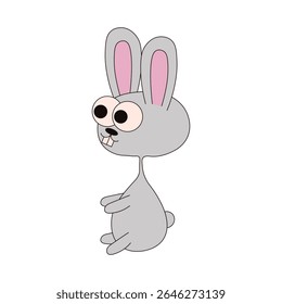 Cute bunny isolated transparent. Whimsical bunny vector illustration of nursety silly bunny. Ideal kids art room design child sticker. EPS 10