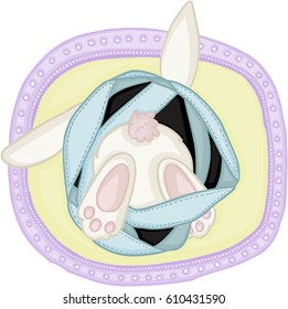 Cute bunny jumping into the hole
