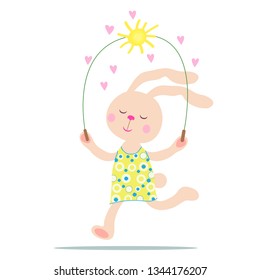Cute bunny jumping rope.Vector illustration.Cartoon style.Baby design.