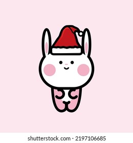 Cute Bunny Kid Wearing Santa Hat Design Vector