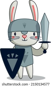 
cute bunny knight with a sword in his hands