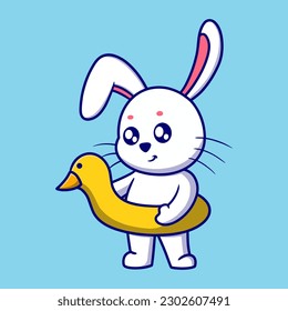 Cute bunny with lifebuoy cartoon icon illustration. flat design concept for holidays