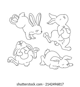 Cute bunny line art set. Simple rabbits drawing collection. Vector cartoon illustration for card, nursery poster, Easter design, spring greeting card, coloring book page