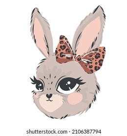 Cute bunny. Little rabbit girl with cute bow. T-shirt graphics for kids. vector illustration.