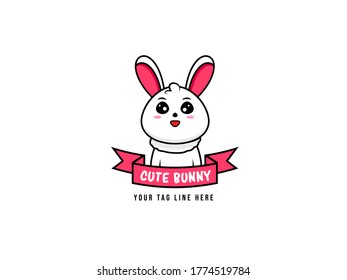 Cute Bunny logo concept. cute rabbit with ribbon.