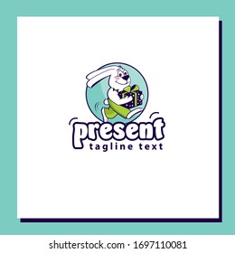 cute bunny logo with gift